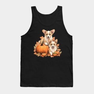 Cute Corgi Pumpkin Autumn Leaves Happy Thanksgiving Tank Top